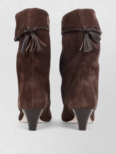 Isabel Marant Dalby Draped Suede Ankle Boots With Pointed Toe And Cone Heel In Brown
