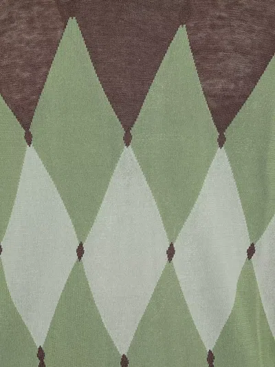 Ballantyne Polo Neck Pullover With Diamond Pattern Detailing In Brown