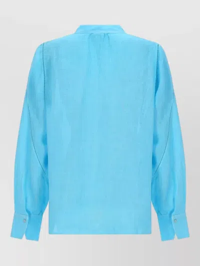 120% Lino Linen Shirt Breathable Collared Long Sleeve In Blue