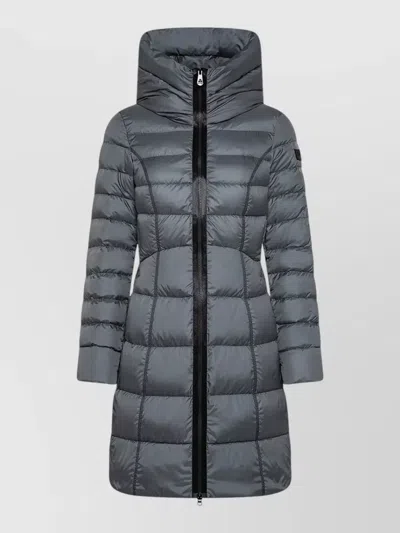 Peuterey Hooded Long Jacket Quilted Pattern Pockets In Blue