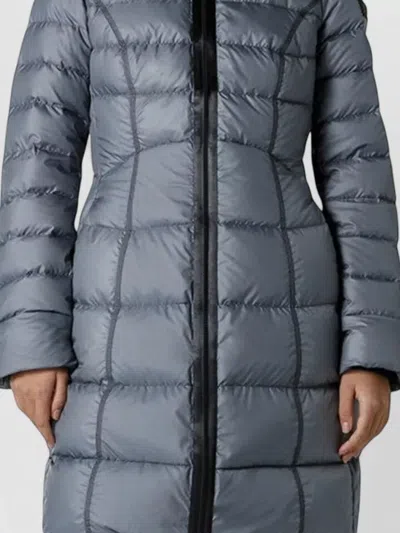 Peuterey Hooded Long Jacket Quilted Pattern Pockets In Blue