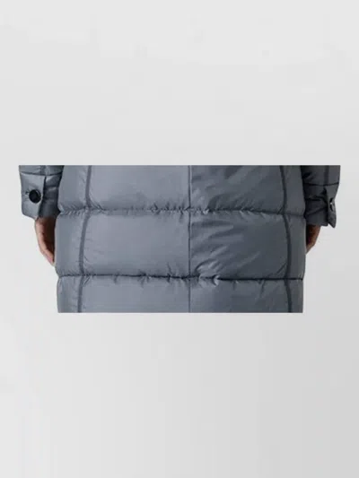 Peuterey Hooded Long Jacket Quilted Pattern Pockets In Blue