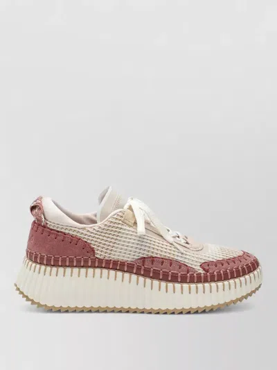 Chloé Sneakers Contrast Stitching Pull Tab Textured Sole