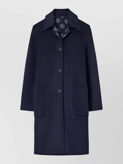 Tory Burch Reversible Double-faced Wool Jacket With T Monogram In Blue