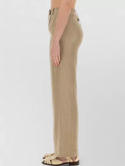 Alysi Linen Trousers Elastic Waist Belt Loops In Neutral