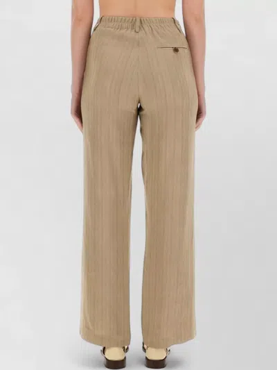 Alysi Linen Trousers Elastic Waist Belt Loops In Neutral