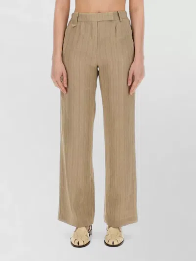 Alysi Linen Trousers Elastic Waist Belt Loops In Neutral