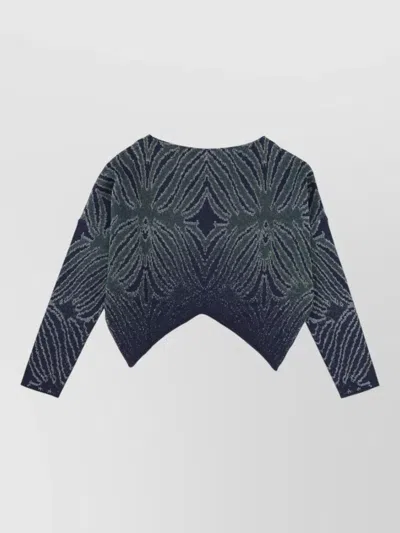 Circus Hotel Mesh Top Geometric Pattern Asymmetric Hem In Blue