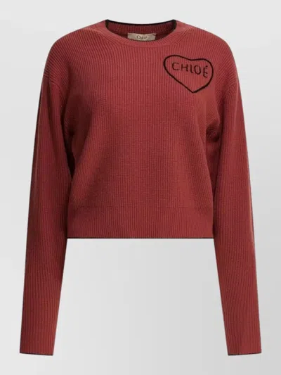 Chloé Short And Fitting Pullover With Wool Logo In Pink