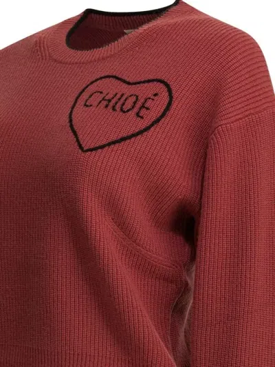 Chloé Short And Fitting Pullover With Wool Logo In Pink