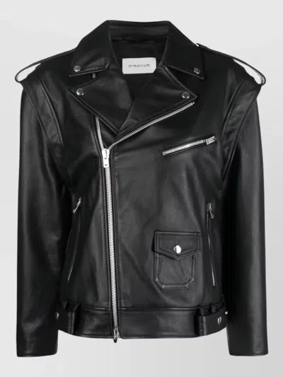 Armarium Lambskin Biker Jacket Silver Tone Hardware In Black