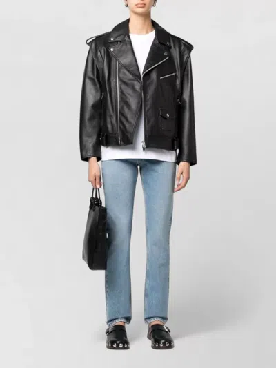 Armarium Lambskin Biker Jacket Silver Tone Hardware In Black