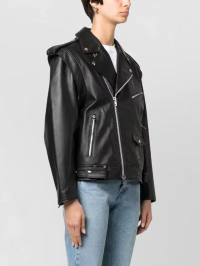 Armarium Lambskin Biker Jacket Silver Tone Hardware In Black