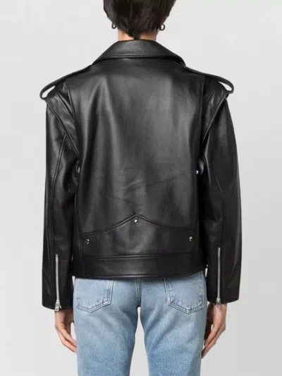 Armarium Lambskin Biker Jacket Silver Tone Hardware In Black