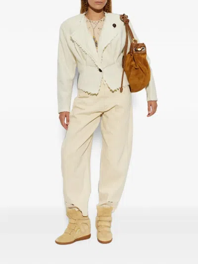 Isabel Marant Suna Asymmetrical Virgin Wool Blend Jacket In Neutrals