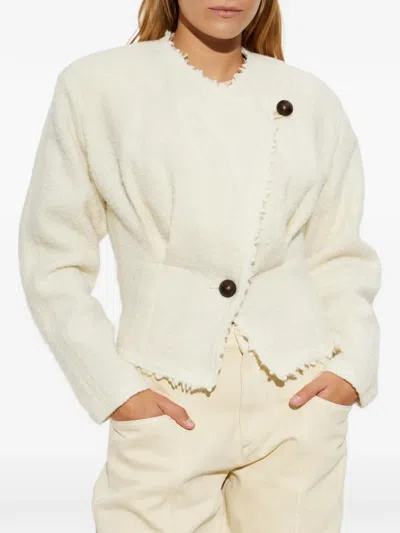 Isabel Marant Suna Asymmetrical Virgin Wool Blend Jacket In Neutrals