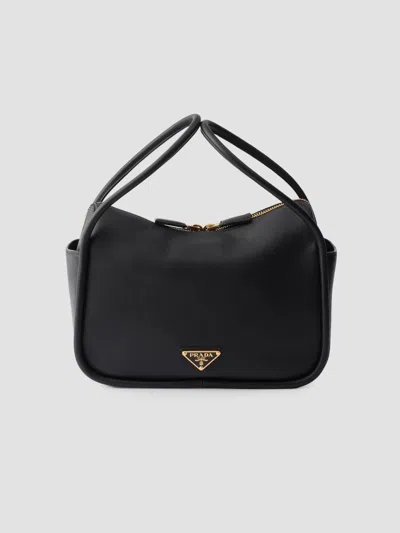 Prada Shoulder Bag Structured Shape Top Handle In Black