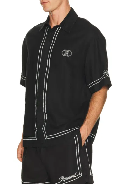 Represent Black Shirt With Logo Embroidery On Front And Rear And Contrasting Trims In Black