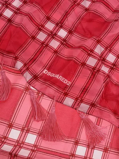 Dsquared2 Checked-pattern Tassel-trim Scarf In Pink