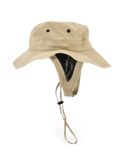 Dsquared2 Logo-embroidered Drawstring Bucket Hat In Neutrals