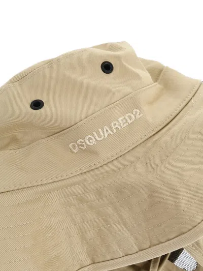 Dsquared2 Logo-embroidered Drawstring Bucket Hat In Neutrals