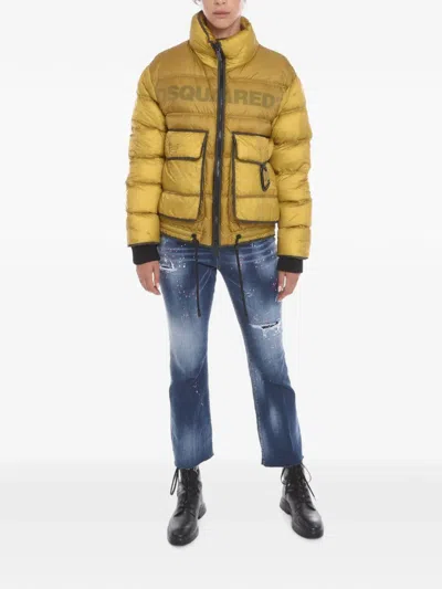Dsquared2 Logo-print Quilted Jacket In Yellow