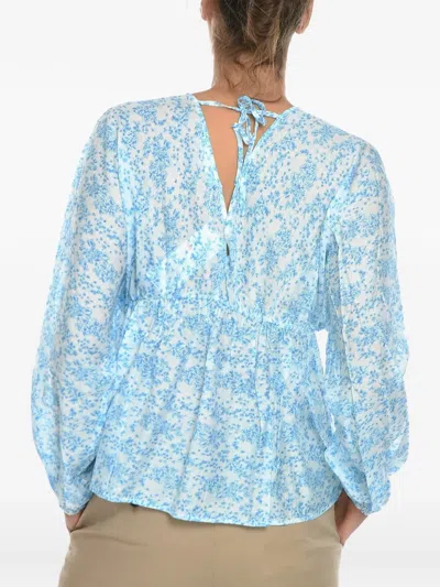 Samsoe & Samsoe Floral-pattern Puff-sleeve Blouse In Blue