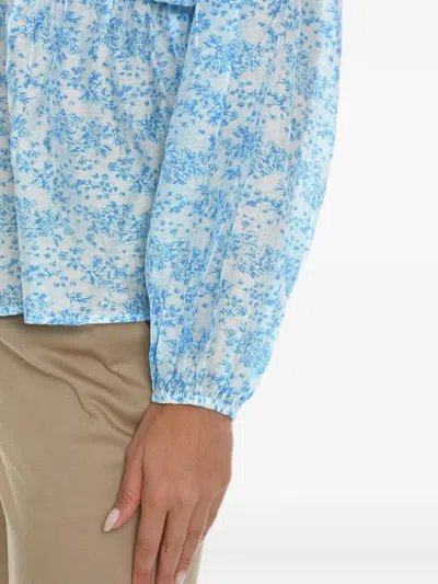 Samsoe & Samsoe Floral-pattern Puff-sleeve Blouse In Blue