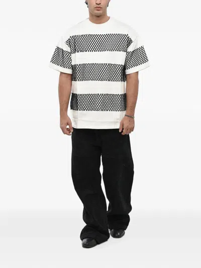 Msgm Mesh-panelled Striped T-shirt In Multi
