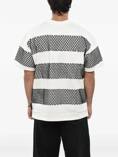 Msgm Mesh-panelled Striped T-shirt In Multi