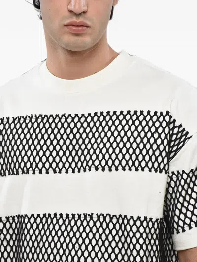 Msgm Mesh-panelled Striped T-shirt In Multi