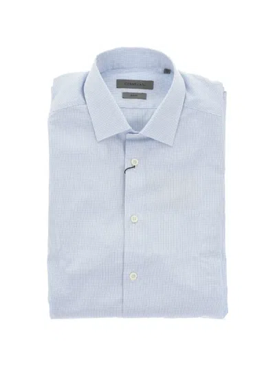 Corneliani Checked-pattern Slim-fit Shirt In Blue
