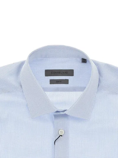 Corneliani Checked-pattern Slim-fit Shirt In Blue