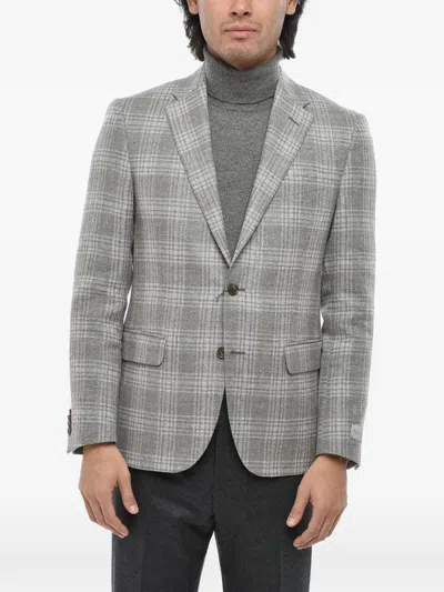 CHECKED-PATTERN SINGLE-BREASTED BLAZER