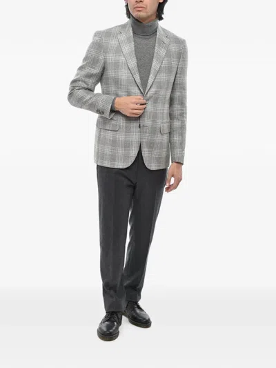 CHECKED-PATTERN SINGLE-BREASTED BLAZER