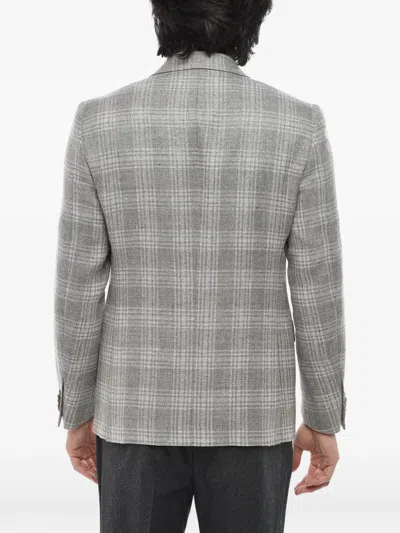 CHECKED-PATTERN SINGLE-BREASTED BLAZER