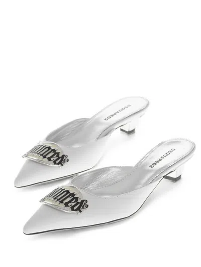 Dsquared2 Logo-plaque Pointed-toe Mules In Silver