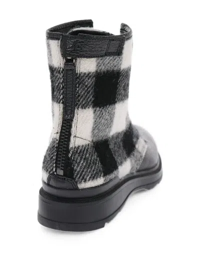 Woolrich Check Wool-panelled Leather Ankle Boots In Black