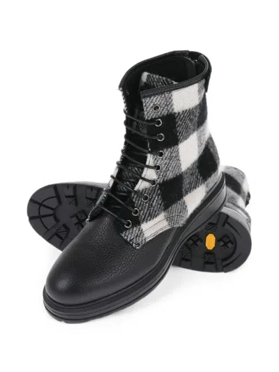 Woolrich Check Wool-panelled Leather Ankle Boots In Black