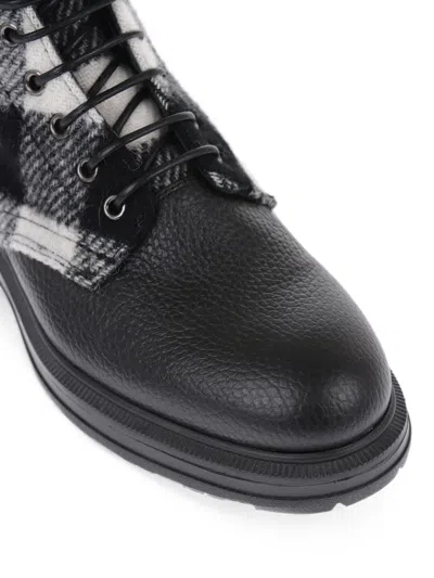 Woolrich Check Wool-panelled Leather Ankle Boots In Black