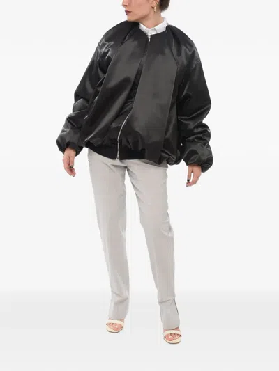 We11 Done Draped Satin Bomber Jacket In Black