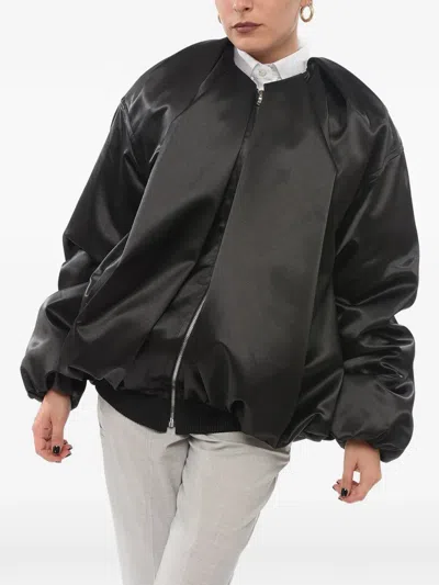 We11 Done Draped Satin Bomber Jacket In Black