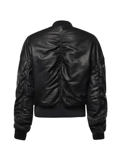Dondup Ruched Leather Bomber Jacket In Black