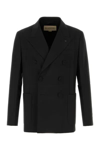 Valentino Tailored Double-breasted Polyester Blend Jacket In Black