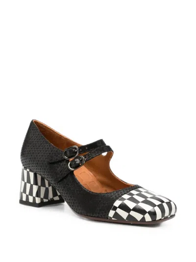 Chie Mihara Volcano Check-pattern Double-strap Pumps In Black