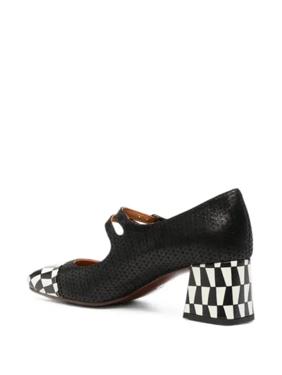 Chie Mihara Volcano Check-pattern Double-strap Pumps In Black