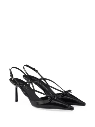 Prada Brushed Leather Slingback Pumps In Black