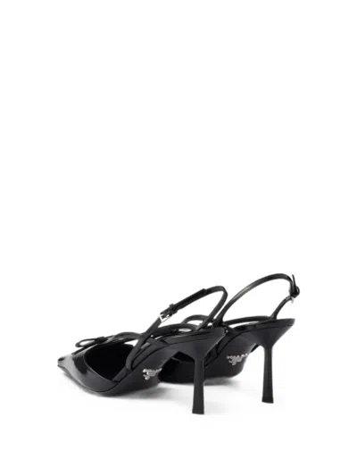 Prada Brushed Leather Slingback Pumps In Black
