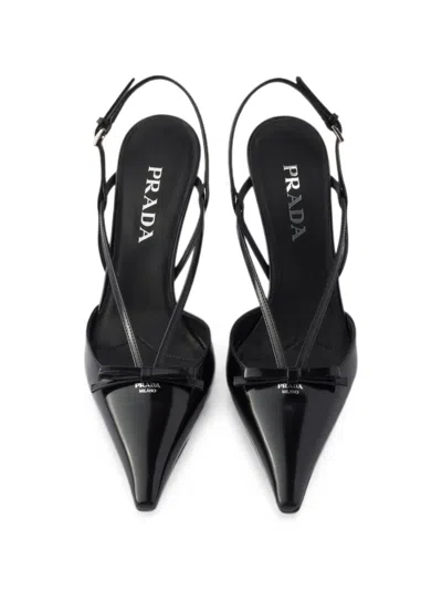 Prada Brushed Leather Slingback Pumps In Black