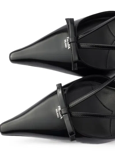 Prada Brushed Leather Slingback Pumps In Black